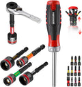 Geinxurn 19 Pieces Ratcheting Screwdriver Set and Socket Wrench Set, Mini Rachet Wrench, Rachet Screwdriver Handle and Nut Driver with 12 Pcs Impact Screwdriver Bit, Hand Tools Set for Repair DIY
