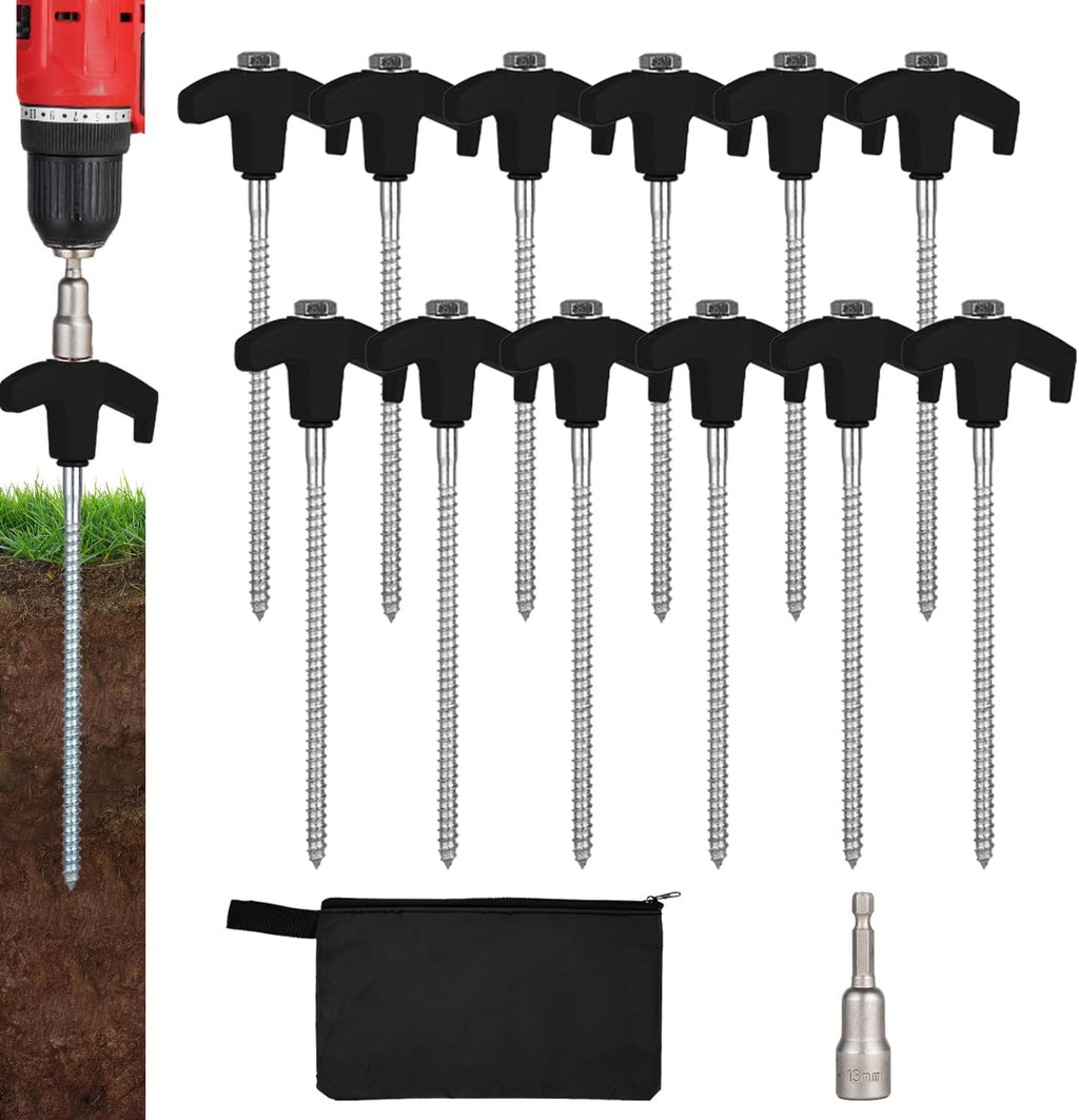 12 Pack Screw in Tent Stakes Heavy Duty,8 Inch Ground Anchors Screw in,Metal Stakes with Hex Head Driver,Camping Tent Accessories.(Orange)