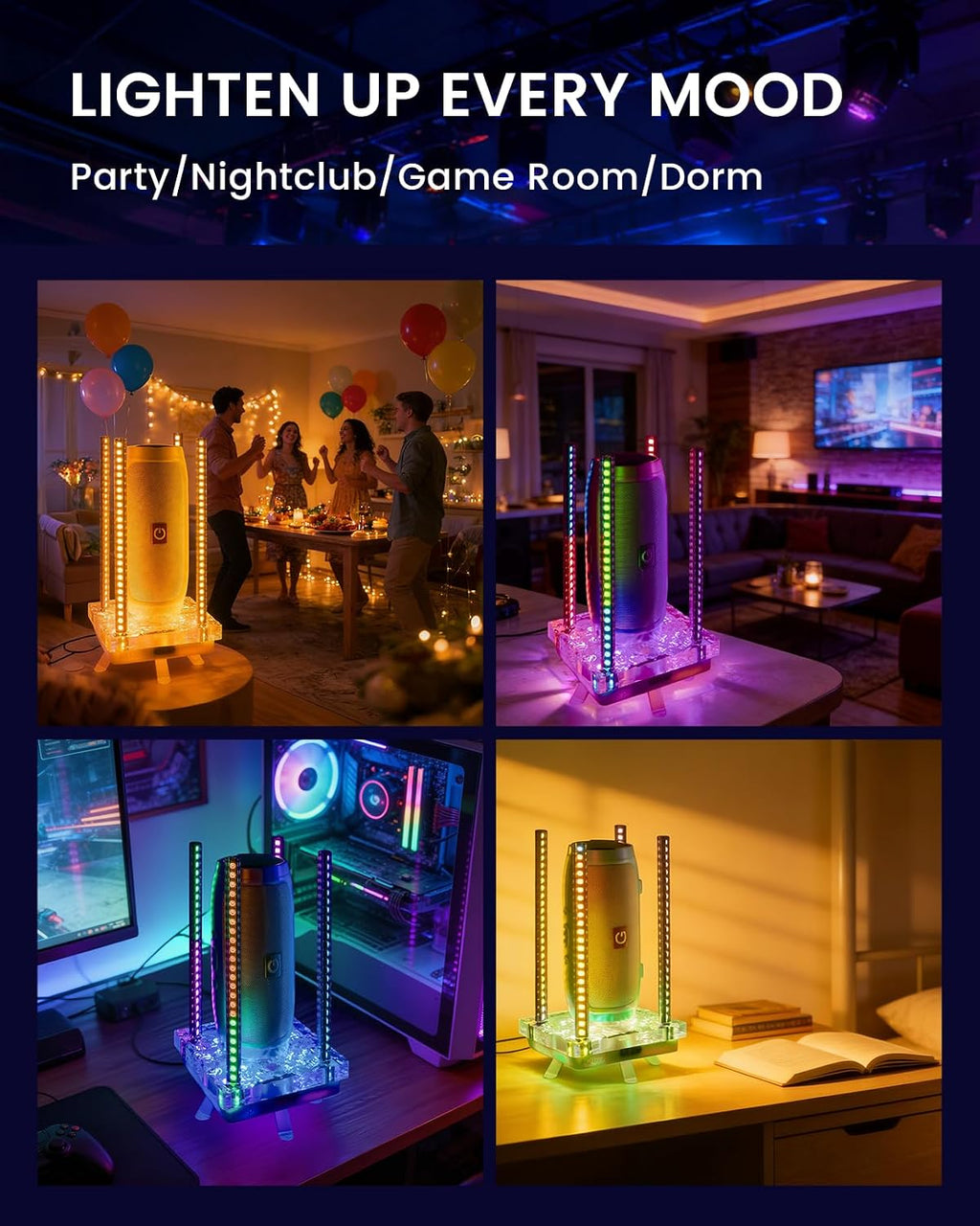 Music Sync RGB Ambient Light, App Controlled & Sound Reactive Audio Visual Lighting for Gaming Desk, Party & Desk Setup (Grey)