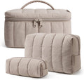 BAGSMART Travel Makeup Bag Set, 3 Pc Puffy Cosmetic Pouch, Camel
