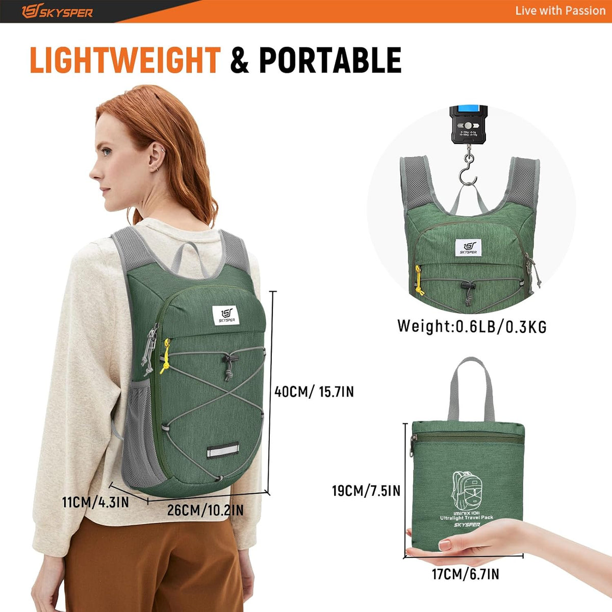 SKYSPER Foldable Hiking Backpack 10L/15L Small Lightweight Travel Daypack