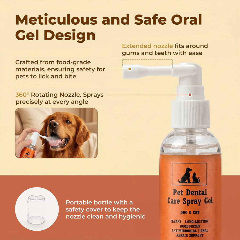 Pet Dental Spray Gel for Dogs & Cats, No Brushing Pet Oral Care Spray, Self-Adhering Gel Film for Teeth Cleaning, Breath Freshener & Plaque Tartar Control, Gum Health Support