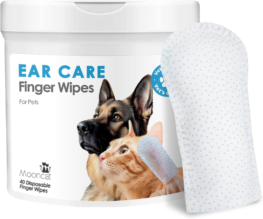 Mooncat Pet Ear Cleaning Finger Wipes — Silicone Dots, Cat & Dog, 40ct