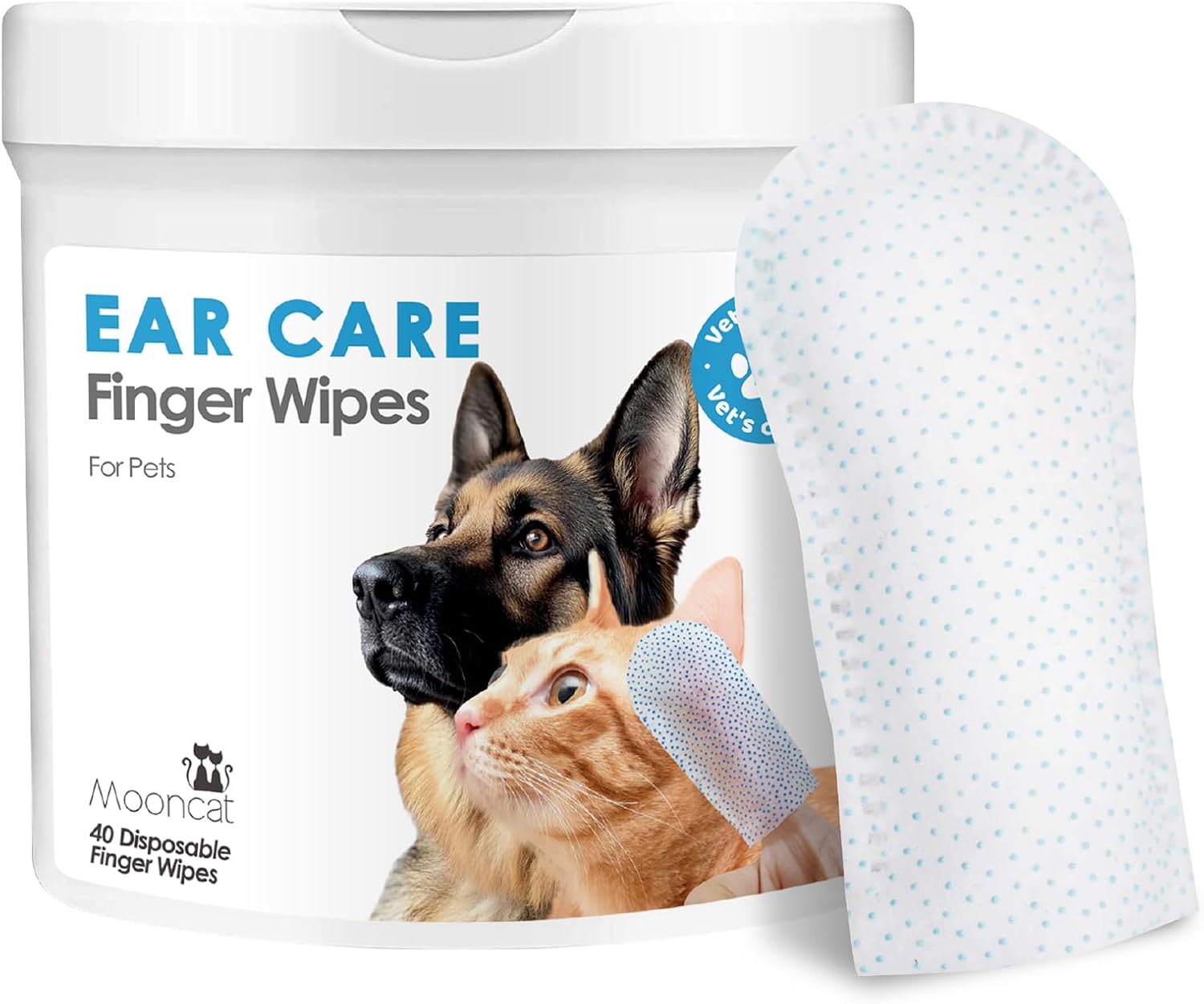Mooncat Pet Ear Cleaning Finger Wipes — Silicone Dots, Cat & Dog, 40ct