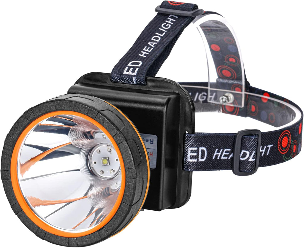 Superbright LED Rechargeable Headlamp,High Power 2 Light Modes Waterproof Headlight Adjustable Gold Head Troch Lamp for Hunting Fishing Hiking(White Light)