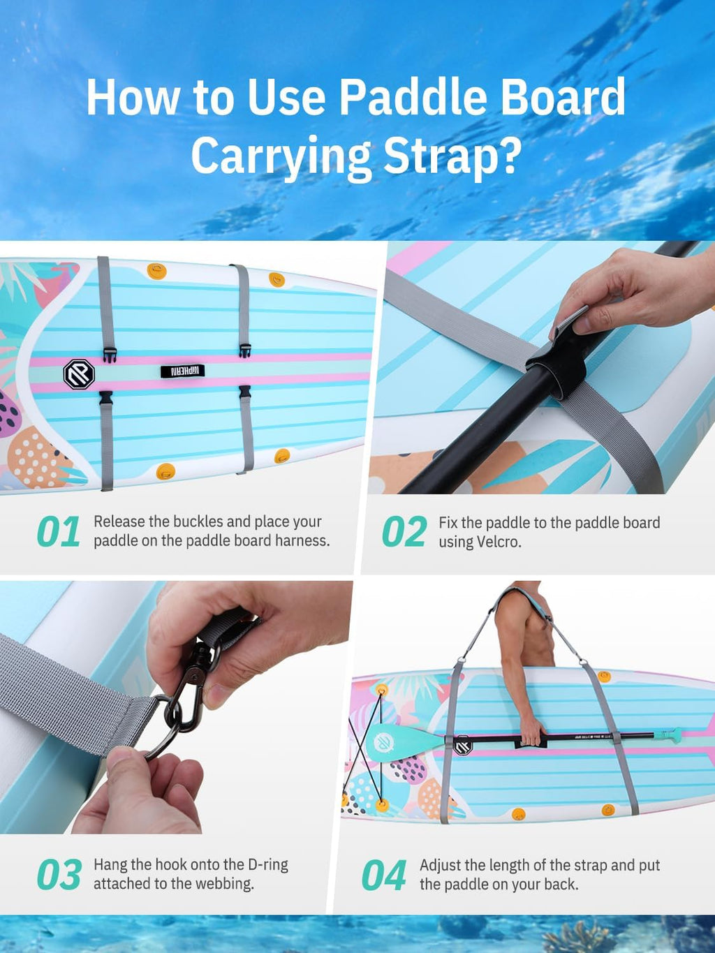 niphean SUP Carrying Strap, Adjustable Shoulder Strap for Paddleboard