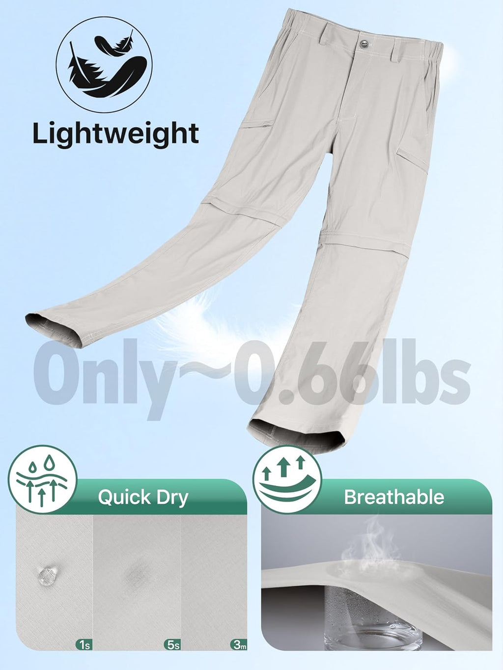 FREE SOLDIER Men's Convertible Hiking Pants Outdoor Lightweight