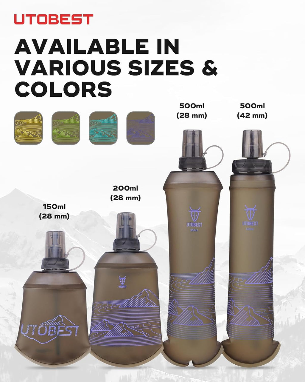 UTOBEST Soft Flask 500ml Collapsible Running Water Bottles