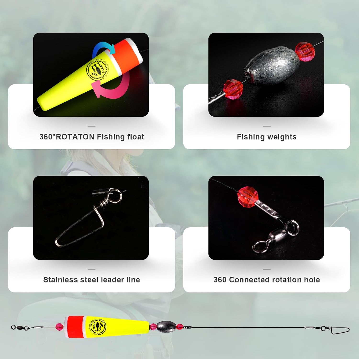 Fishing Floats Rigs Popping Corks for Saltwater Rattle Weighted Bobbers Fishing Tackle (4pcs, 4 in, Yellow), set03