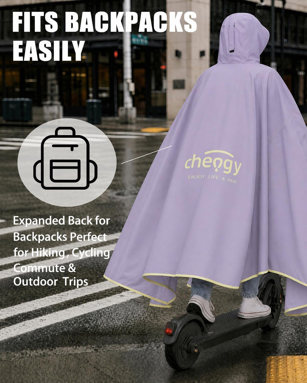Rain Poncho Waterproof Full Body Long Hooded with Double-Face Visor Mask, Packable Raincoat for Cycling, Hiking