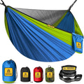 Small Camping Hammock with Mosquito Net, 450 lbs Portable Hammock with Tree Straps, 2-in-1 Double/Single Travel Hammocks, Hammock for Outside/Indoor/Backpacking/Beach - Lake Blue & Green
