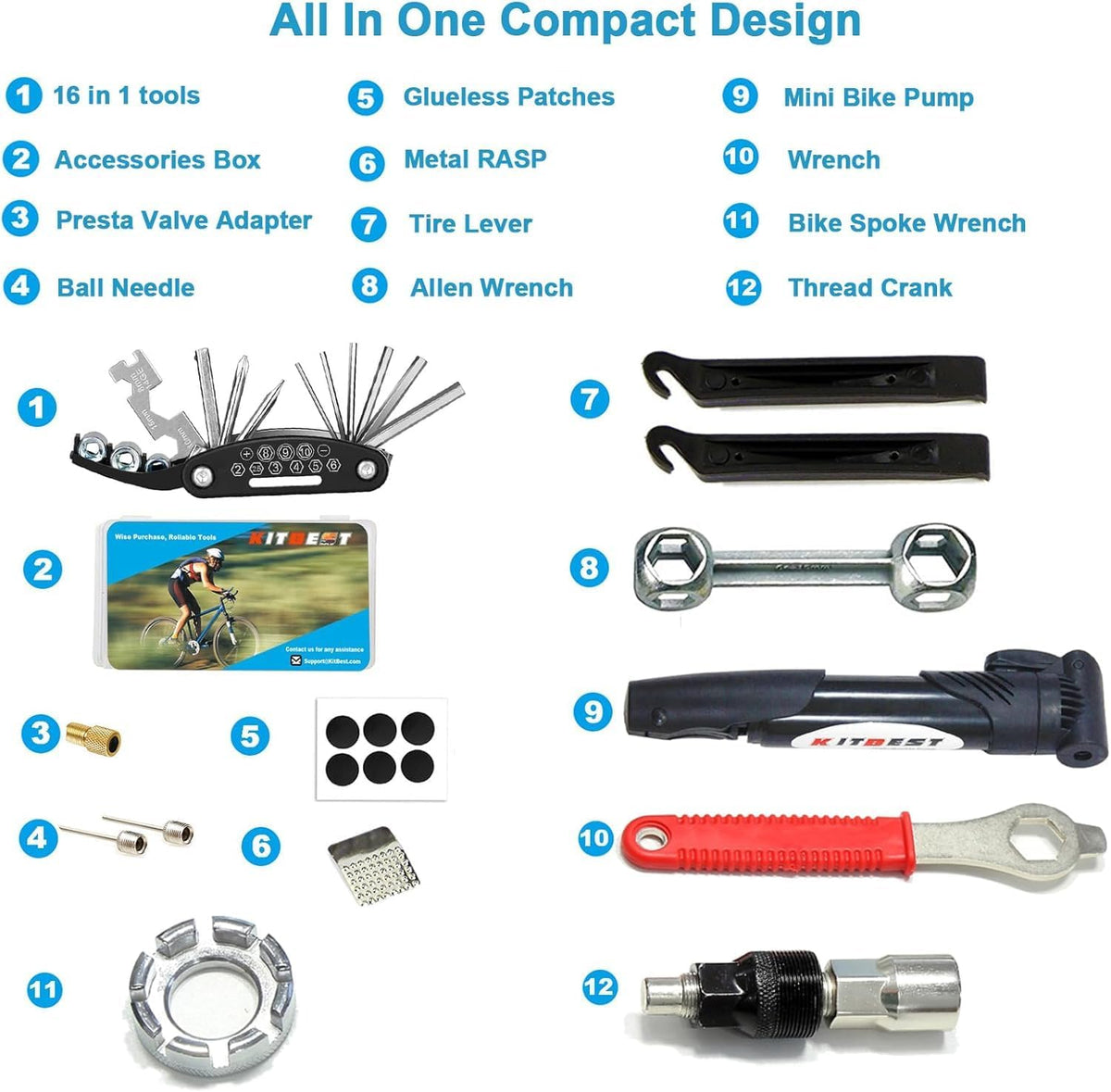 Bike Repair Bag with Tire Pump and Portable Bicycle Kit for Camping Travel