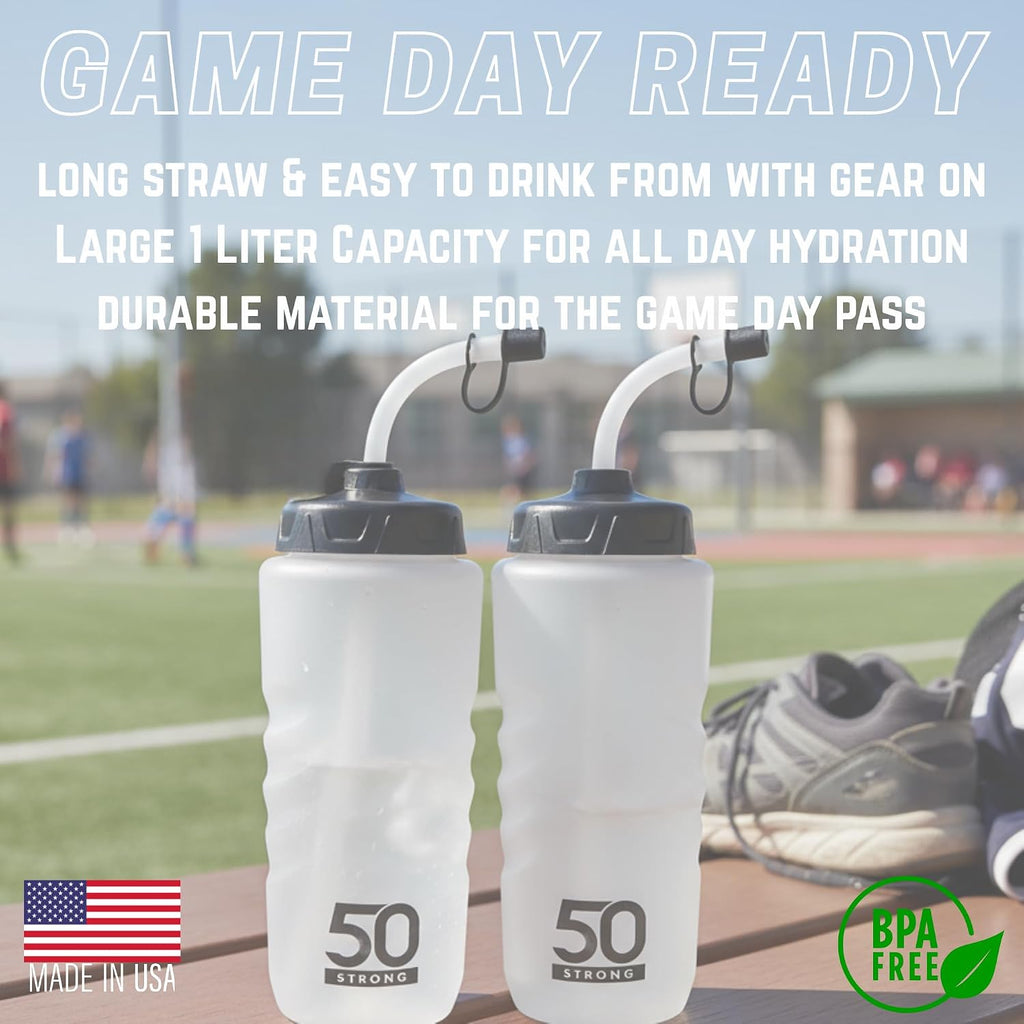 50 Strong | Hockey & Lacrosse Water Bottle with Straw, 2-Pack, 1 Liter