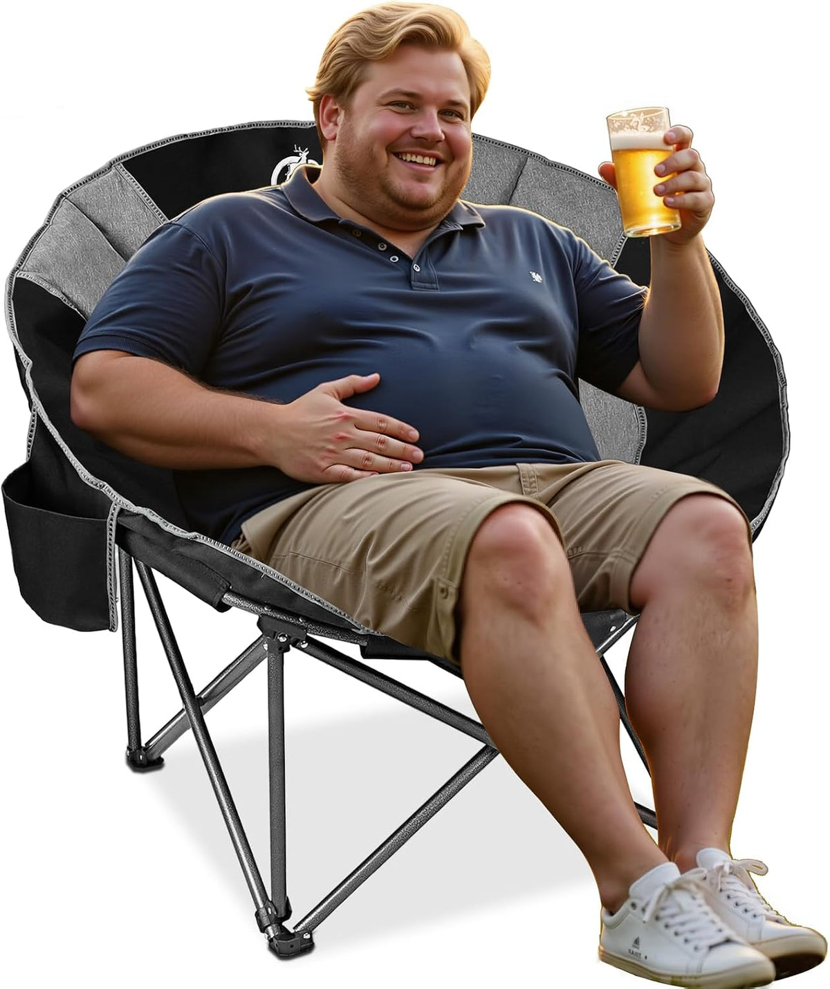 Northroad XXL Camping Moon Chair,Oversized Round Chair,Folding Padded Saucer w/Side Pocket,500lbs Capacity for Outdoor Hiking Fishing Picnic Lawn,Purple&Grey