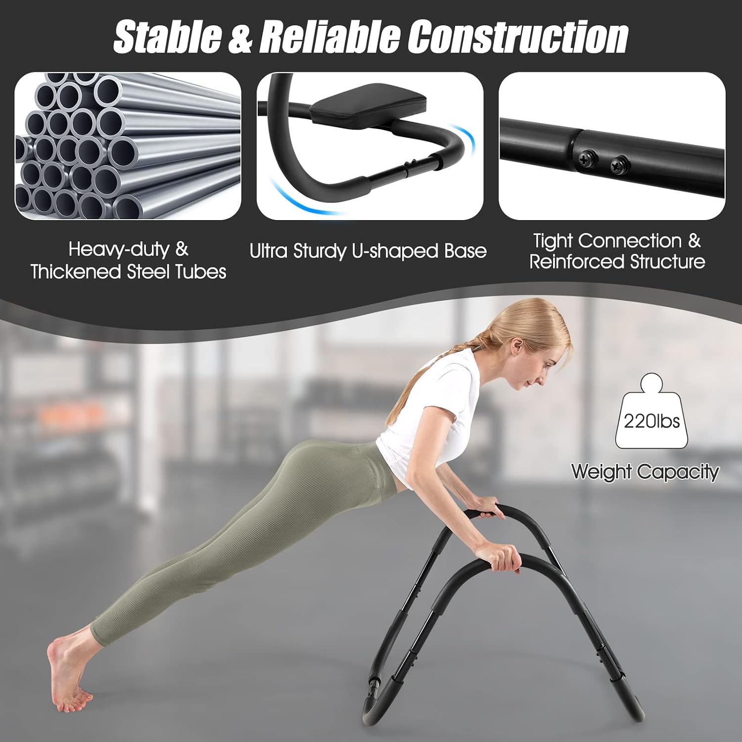GYMAX Ab Cruncher, Abdominal Trainer Sit up Assistant Roller with Padded Headrest, Fitness Exercise Training Machine for Core Muscle, Home Gym Portable Ab Mat Trainer (Black)