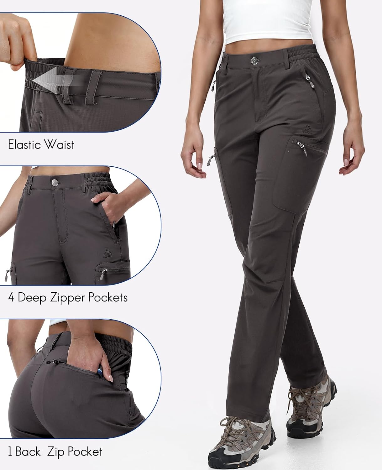 Haimont Women's Lightweight Hiking Cargo Pants with Zip Pockets