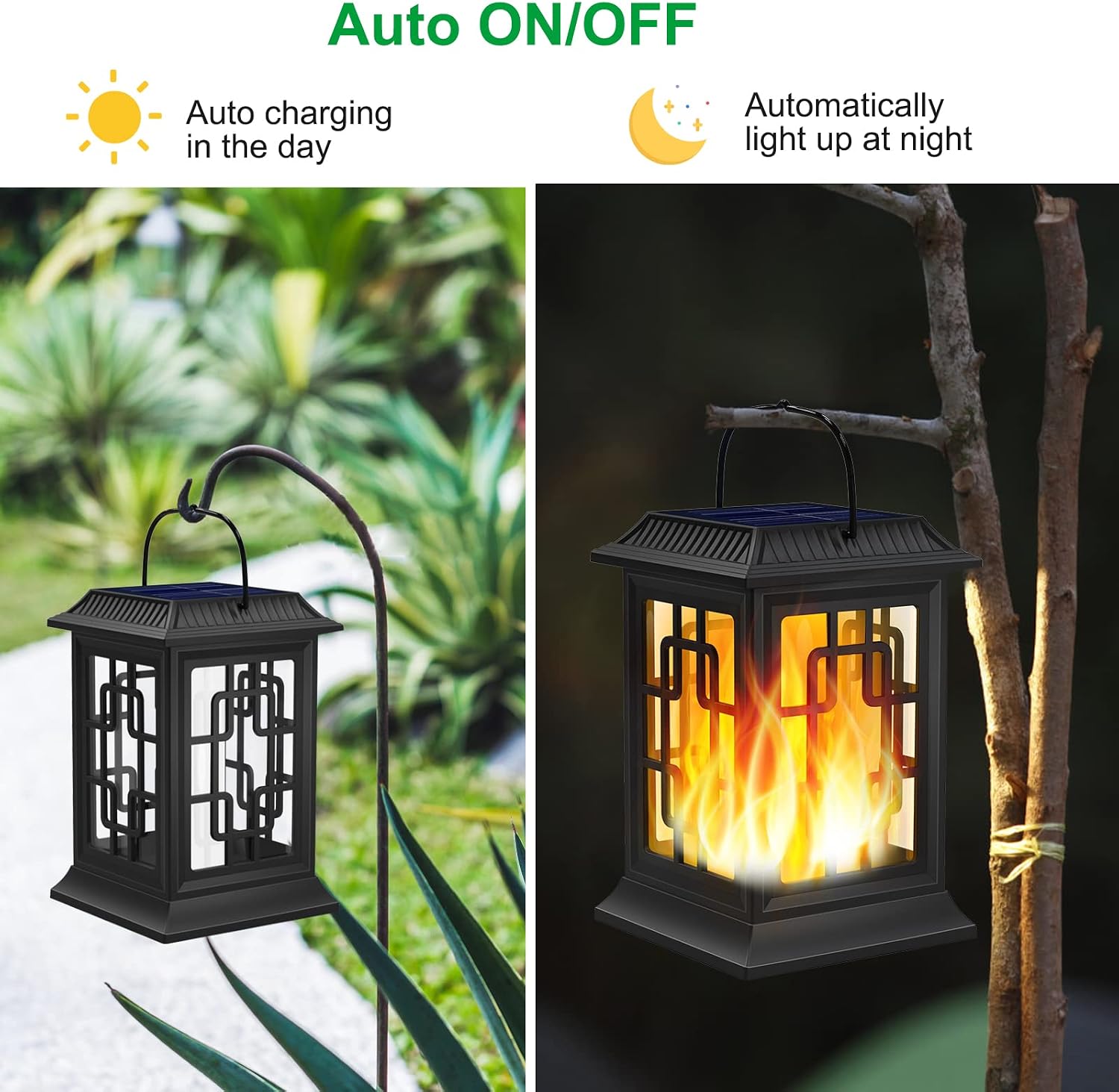Solar Lanterns Outdoor Waterproof, Hanging Solar Lights 2 Pack