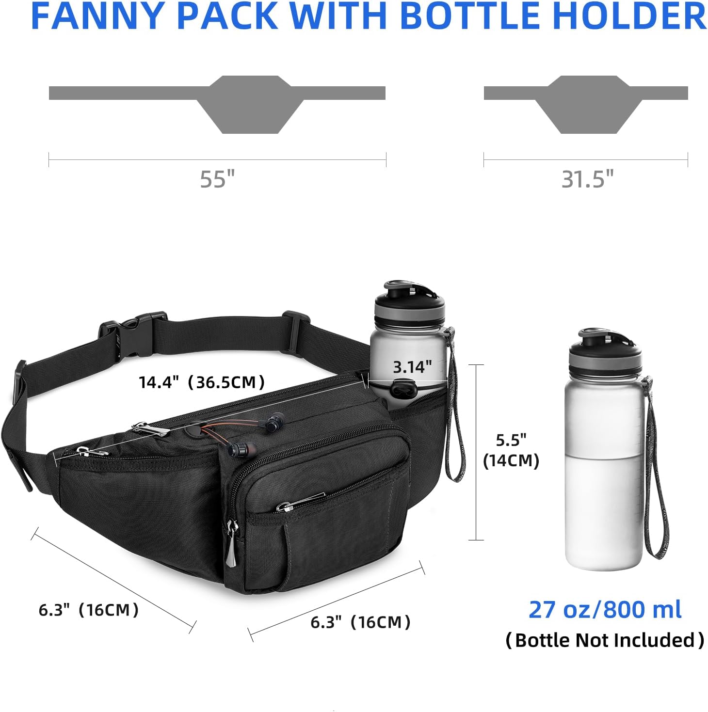 NOOLA Fanny Pack with Water Bottle Holder, Hiking Waist Bag for Men Women