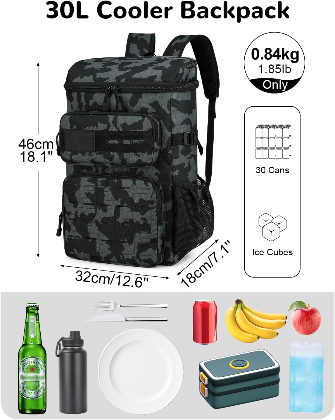 30L Tactical Backpack Cooler Insulated Leak-Proof with Bottle Opener for Daytrip Camping Beach Picnic