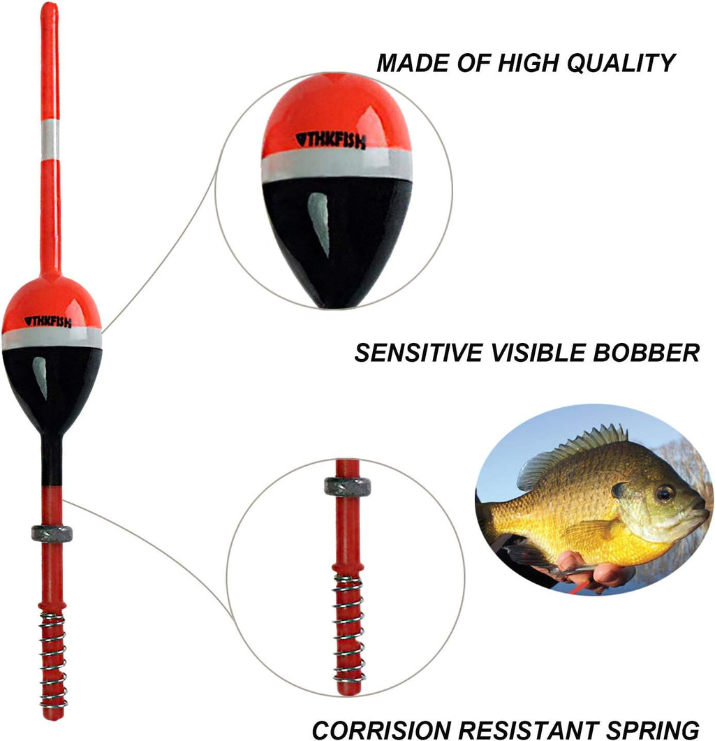 THKFISH Balsa Wood Spring Bobbers with Oval Slip Bobbers, Fishing Floats