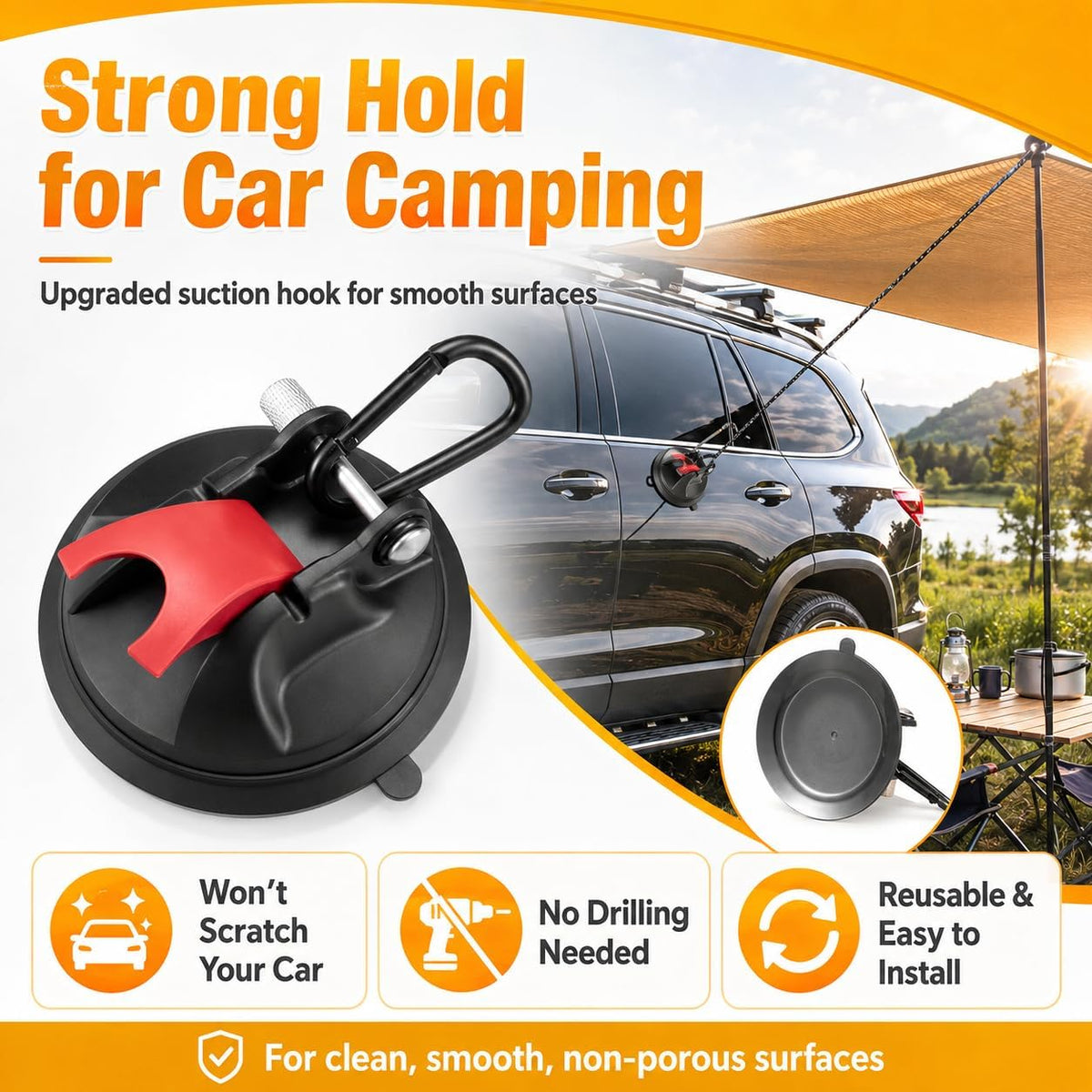 Magicbox 4 Pack Heavy Duty Suction Cup Hooks, Up to 44 lb, Vacuum Button Suction Cups with Hooks, No Drill Reusable Suction Cup Anchors for RV, Car Awning, Camping Tarp, Glass & Tile