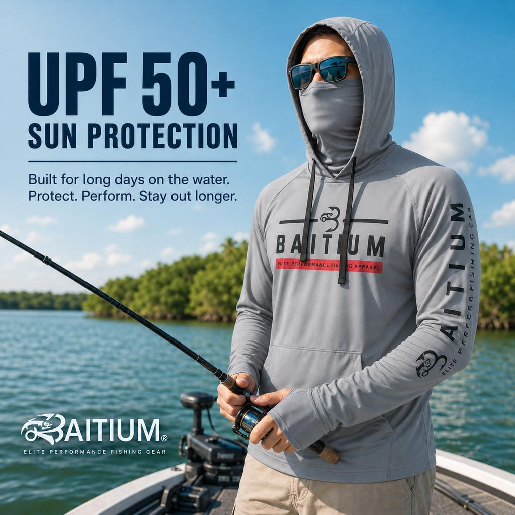Fishing Shirts for Men,UPF50 Hooded Long Sleeve with Gaiter, Sun Protection Dry Fit Apparel, Face Mask, Fishing Clothes