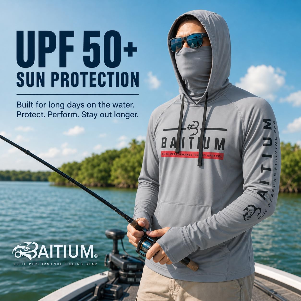 Fishing Shirts for Men,UPF50 Hooded Long Sleeve with Gaiter, Sun Protection Dry Fit Apparel, Face Mask, Fishing Clothes