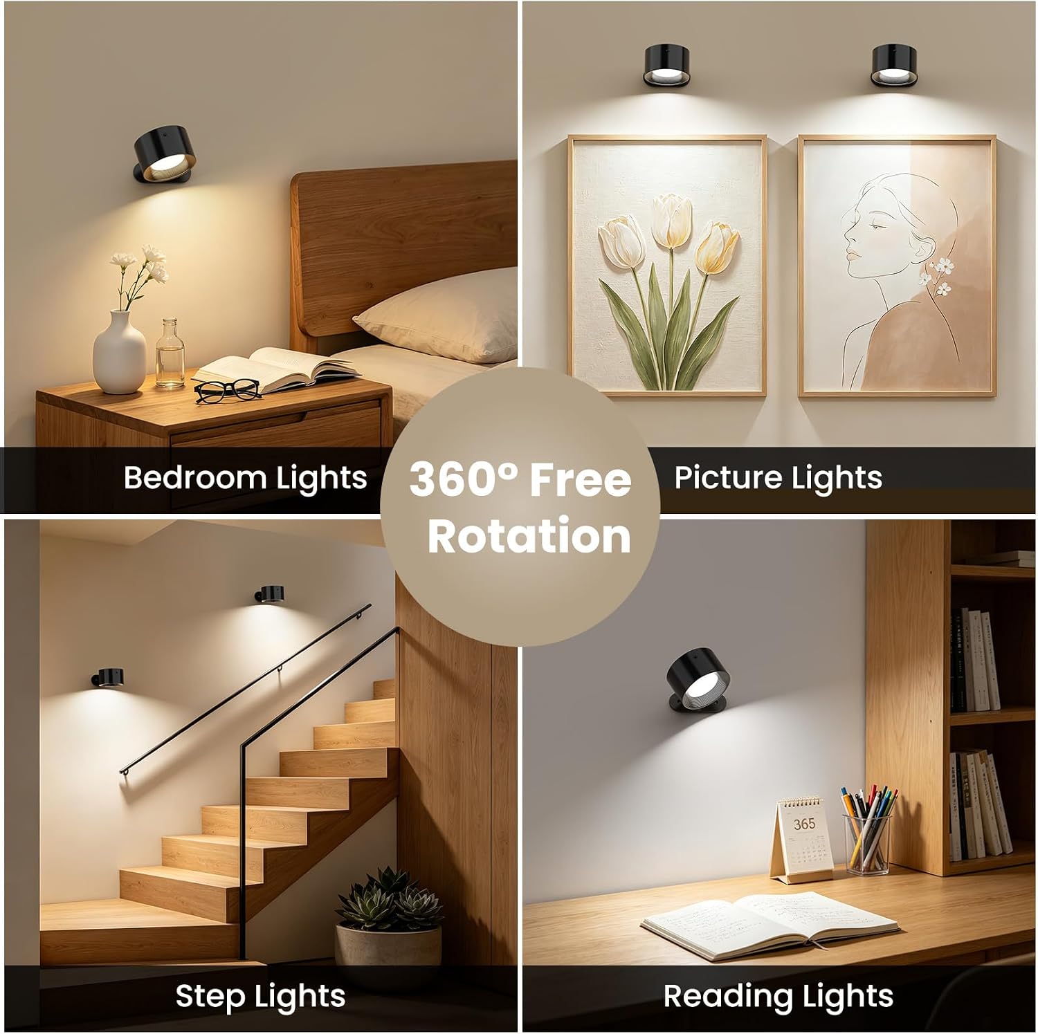 AKSDA 3Pack Battery Operated Wall Sconce, 3 Color Modes 3 Brightness Levels 360°Rotation Lighting Timer Touch & Remote Control, Wall Mounted Lamp LED Wall Lights for Bedroom Reading Bedside (Black)