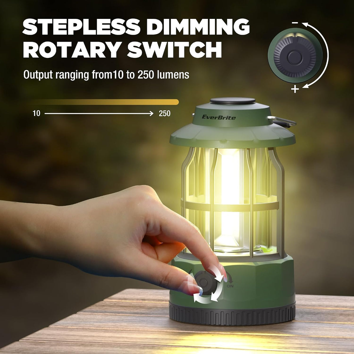 EverBrite Rechargeable LED Camping Lantern with Stepless Dimming