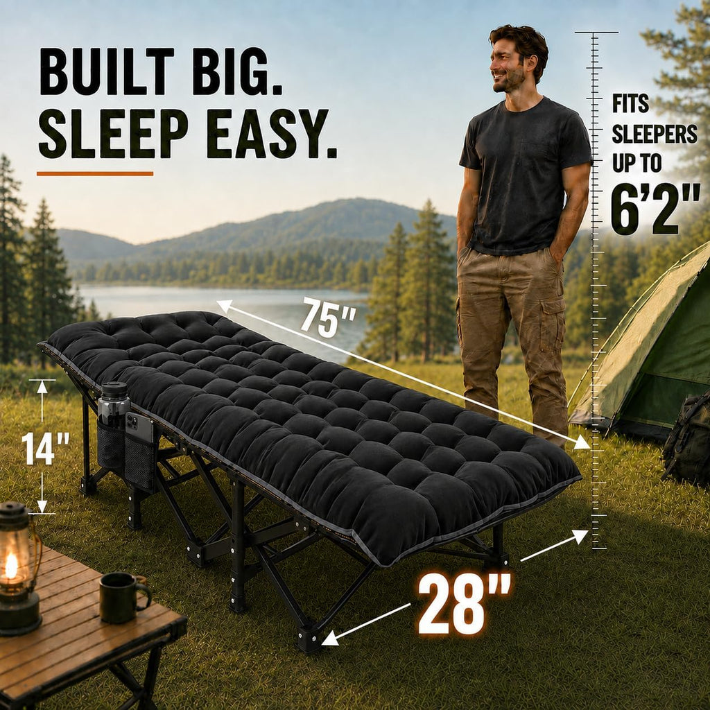 ABORON 2PK Camping Cots for Adult, 28" Extra Wide Outdoor Sleeping Bed Cot