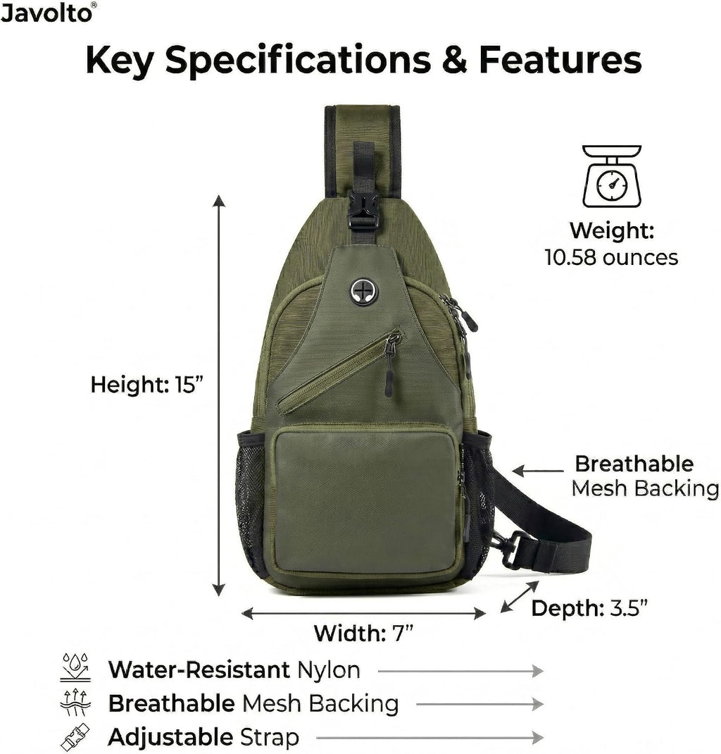 Javolto Crossbody Sling Bag,Small Backpack Men,Hands-Free Shoulder Daypack