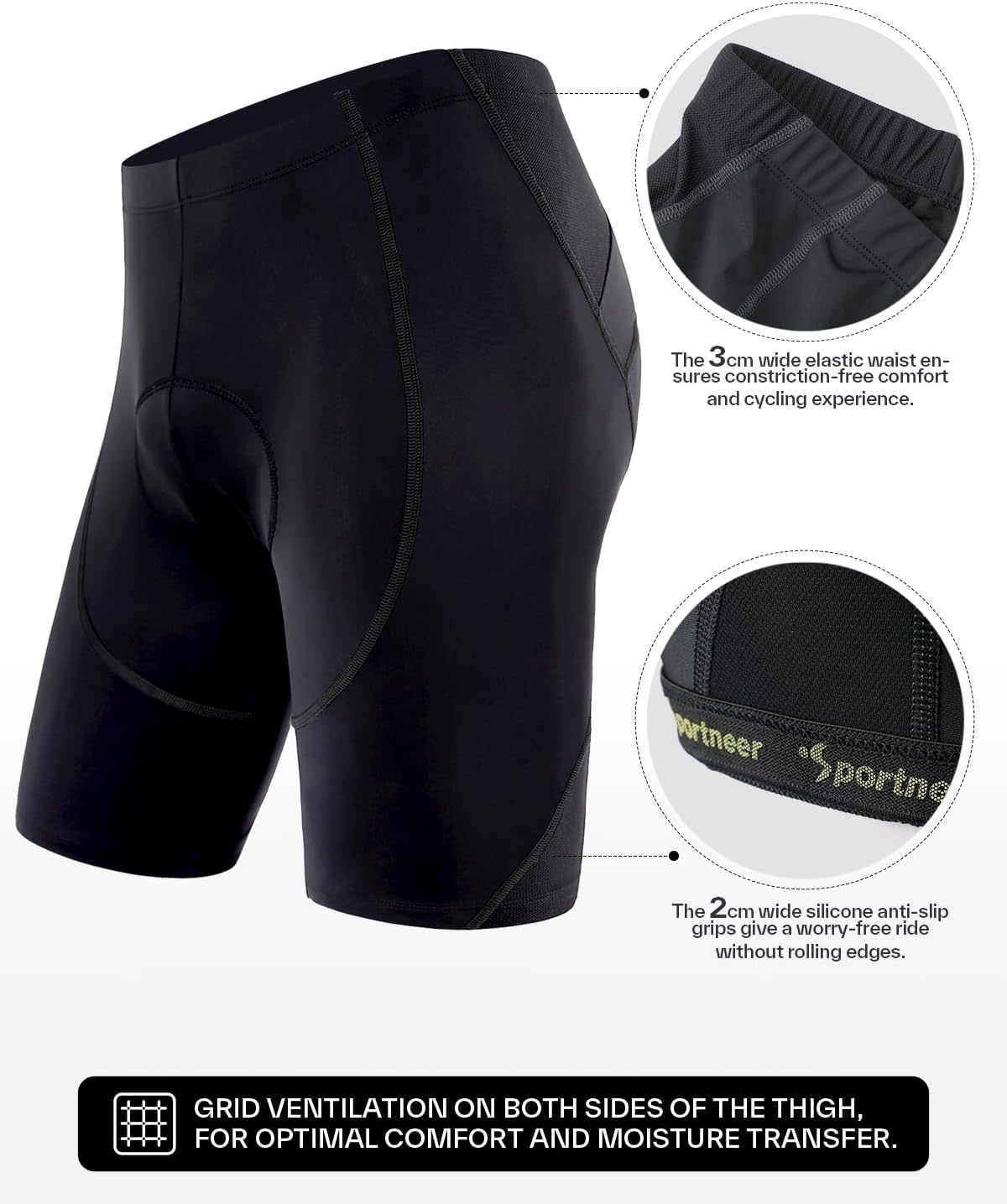 Sportneer Padded Bike Shorts for Men 4D Padding Mens Bicycle Cycling Biking Shorts UPF 50+ Breathable