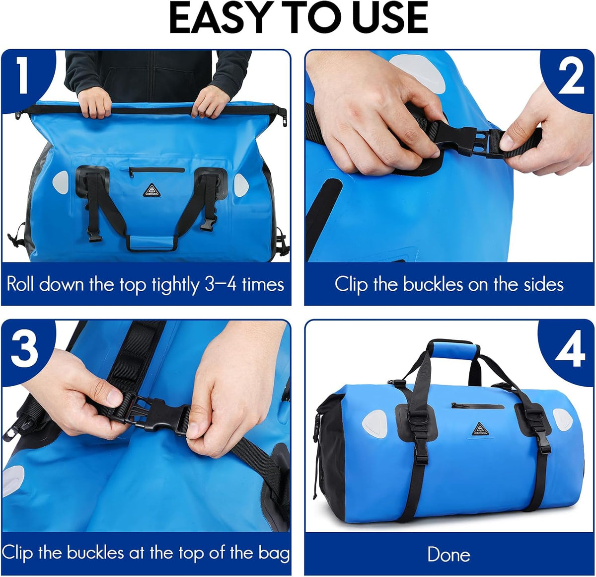 Haimont Waterproof Duffel Bag Roll-top Dry Duffel Bag with Quick-fixed Straps for Motorcycling, Rafting, Boating, SUP, Kayaking, Travel, 50L/70L