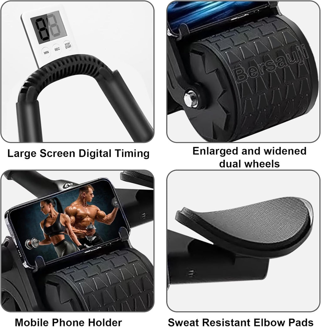 2026 Upgraded Ab Roller Wheel with Knee Mat &Timer - Automatic Rebound Abdominal Wheel with Elbow Support, Abs Workout Equipment for Core Strength Training, Ab Exercise Roller for Women Men