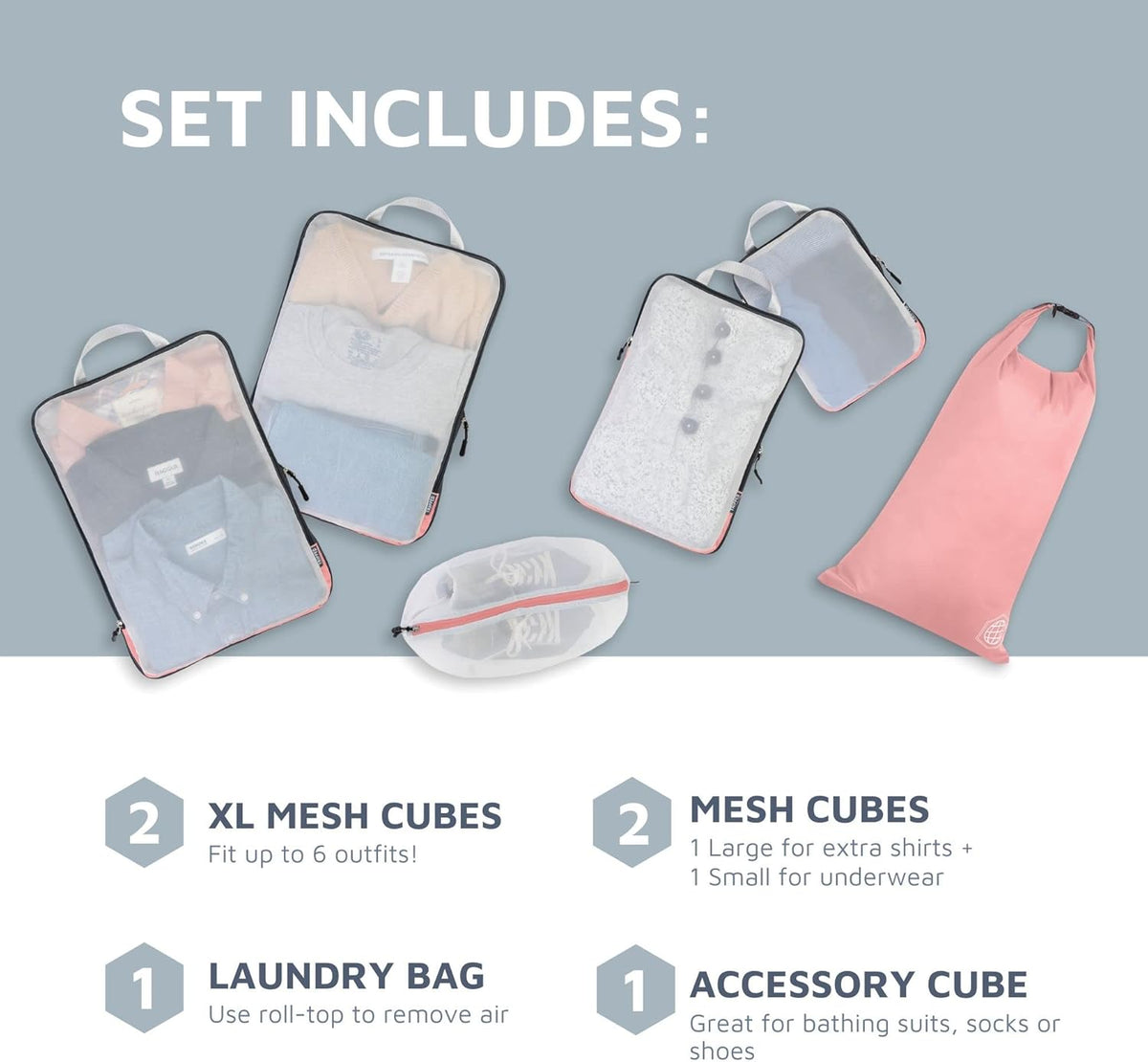 TRIPPED Travel Gear Large Compression Packing Cubes with Mesh 6-Piece Set