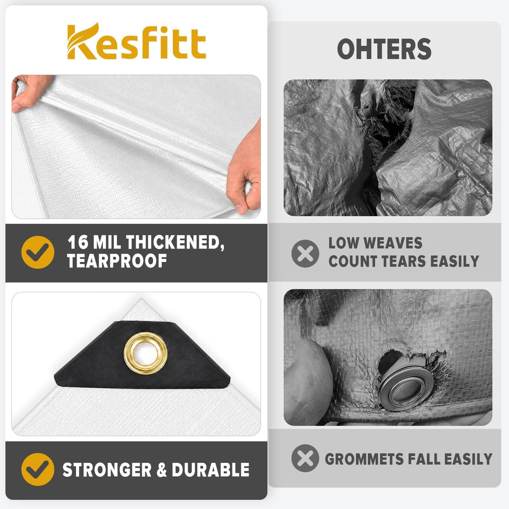 Kesfitt 16 Mil Heavy Duty Waterproof Tarp, 12x20 FT, White