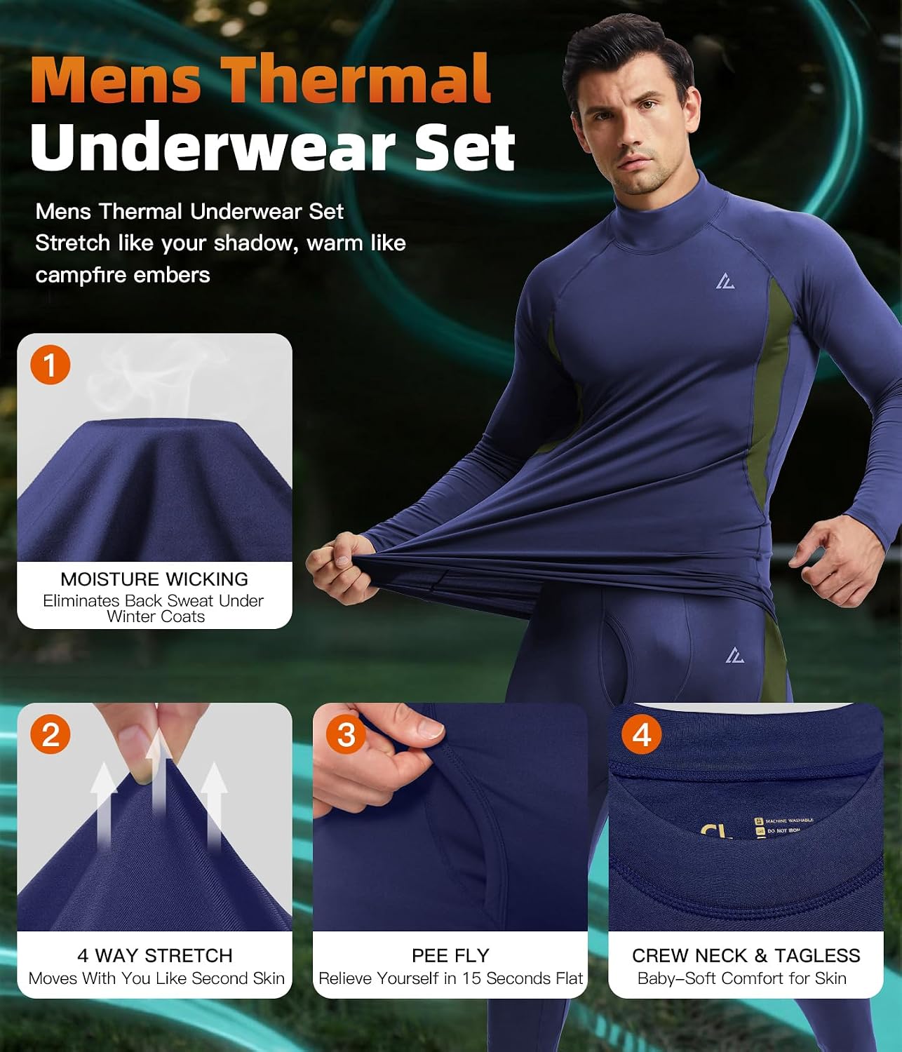 Mens Thermal Underwear Long Johns Set Cold Weather Hunting Base Layer