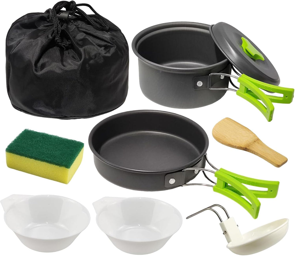 7Pcs Camping Pan Set - Backpack Cookware Pot and Pans Set, Survival Cooking Kit for Hiking, Picnic