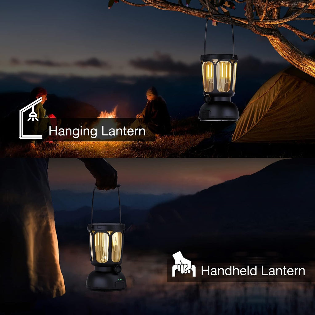 Raynic 6000 LED Camping Lantern Rechargeable, 650LM Hand Crank Solar Camping Light, Portable Battery Powered Lantern for Emergency, Power Outage, Hurricane, Outdoors