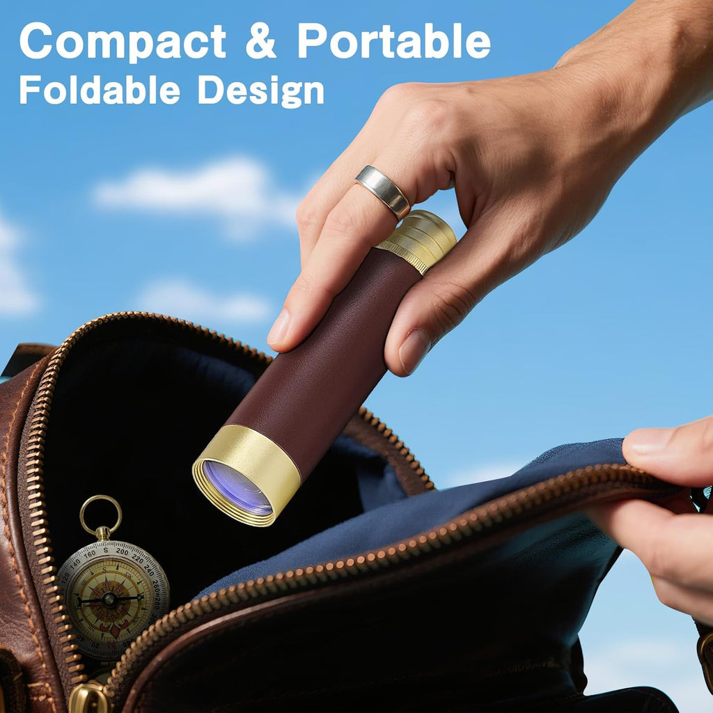 Retro Pirate Telescope Zoomable 25x30 Spyglass Portable Collapsible Handheld Telescope Vintage Monocular for Kids & Survival Gear Compass Pocket Military Compass for Camping Boating
