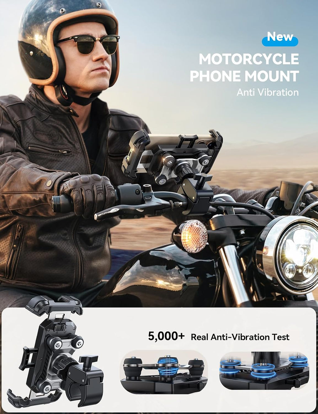JOYROOM Motorcycle Phone Mount Holder - [Dual Vibration Dampener] 150mph Anti-Shock Phone Holder for Motorcycle [Upgrade Handlebar Clamp] - Bicycle Bike Phone Holder Mount for 4.7-7" Cell Phones