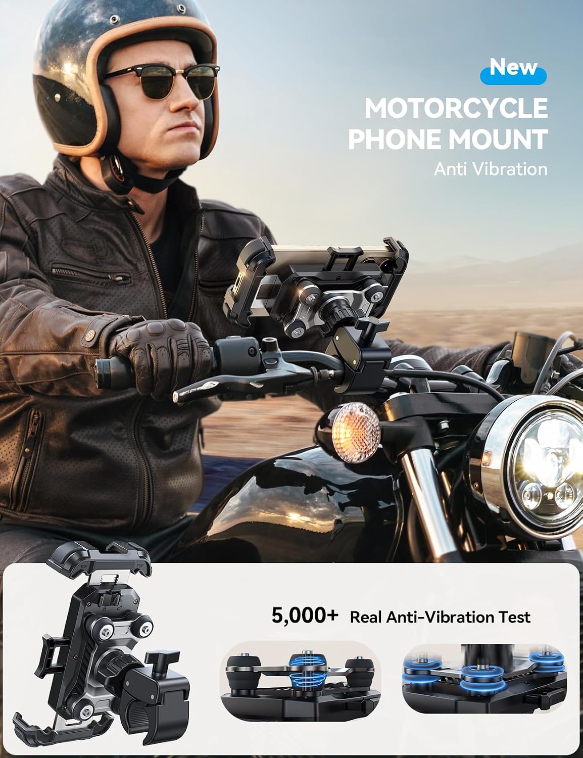JOYROOM Motorcycle Phone Mount Holder - [Dual Vibration Dampener] 150mph Anti-Shock Phone Holder for Motorcycle [Upgrade Handlebar Clamp] - Bicycle Bike Phone Holder Mount for 4.7-7" Cell Phones