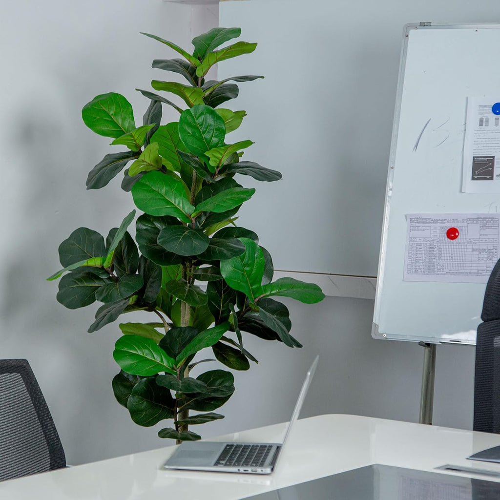VIVATREES 6FT Fiddle Leaf Fig Artificial Tree with White Planter Pot,Faux Floor Plant, Indoor and Outdoor Fake Plants for Home Office Decor