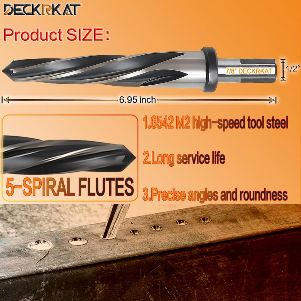 7/8" Reamer Drill Bit for Metal, M2 HSS Taper Reamer for Steel, Alloy, Wood, Plastic to Align, Enlarge Holes – 5-Spiral Flutes, 1/2" Non-Slip Shank, 22mm Car Reamer, Bridge Construction Reamer.