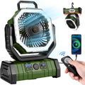 Odoland 30000mAh Camping Fan with LED Lantern, Rechargeable Battery Fan | Operated Oscillating Fan with Remote & Hook, Portable Tent Fan with Timer, 4 Speeds for Outdoor Camp RV Power Outage, Green