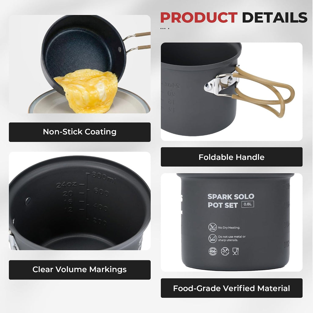 ALOCS 9-Piece Camping Cookware Set with Non-Stick Pots & 3200W Stove
