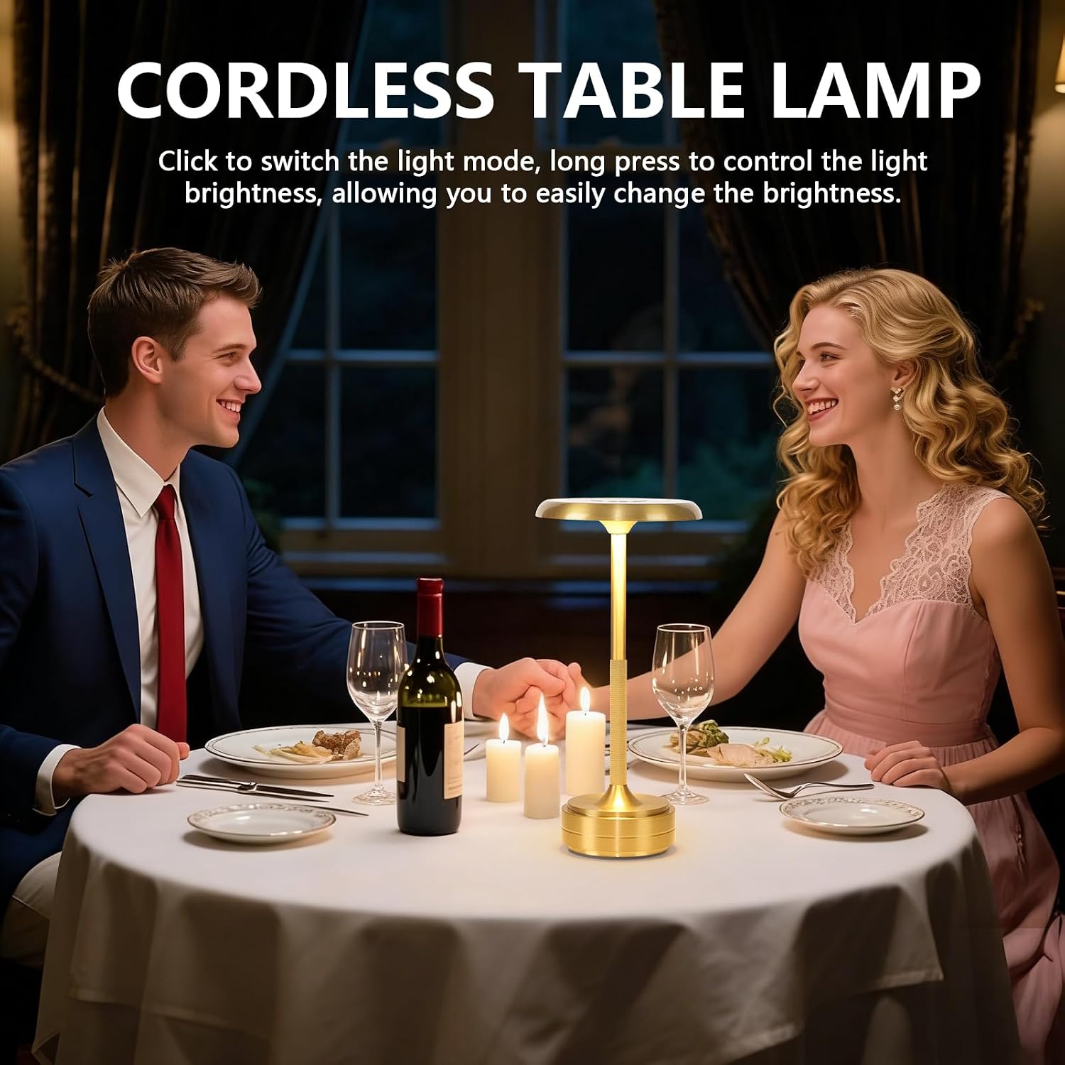 Small Gold Rechargeable Cordless LED Table Lamps Touch Sensor Light, 3-Levels Portable Dimming Wireless Battery Operated Lamp， Nightstand Lamp/Night Light/Restaurant Table/Outdoor/Coffee/Bar (Gold)
