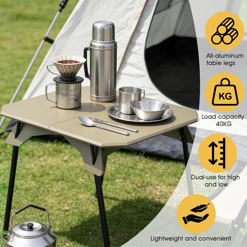 ele ELEOPTION Portable Small Folding Camping Table Aluminum Legs Green