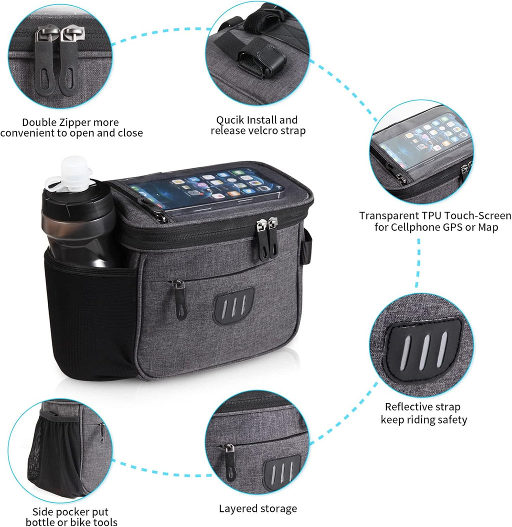 Bike Handlebar Bag,Large Bicycle Front Storage Pouch Bag,6.5 inch Transparent Pouch with Shoulder Strap