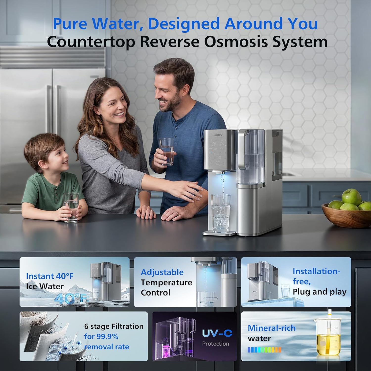 PHILIPS Countertop RO Water Filter, Instant Hot and Cold Dispenser
